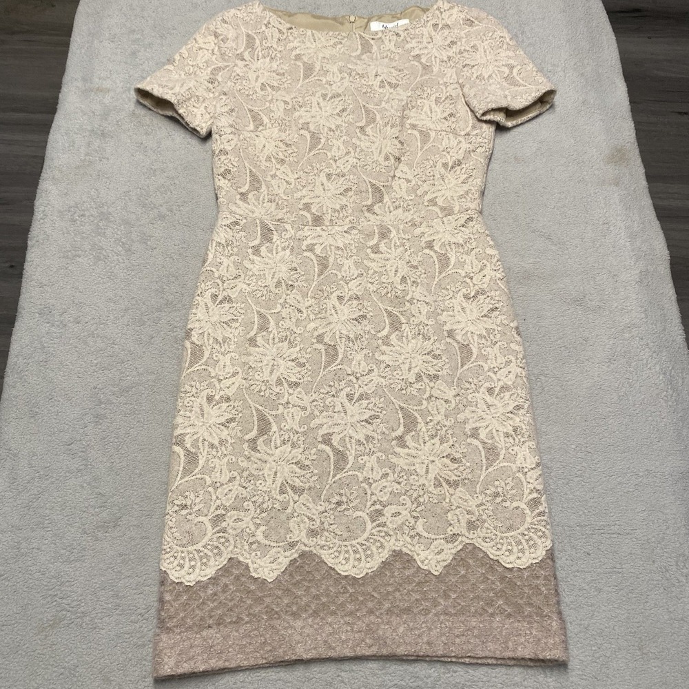 Blugirl Blumarine Dress 6 / IT 42‎ Floral Embroidered Mohair Blend Beige Taupe